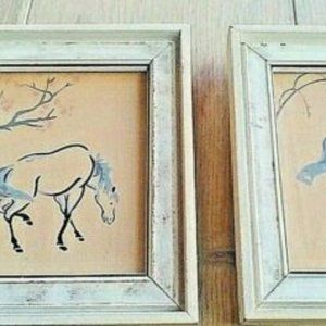2 FABULOUS MCM VINTAGE PRINTS HORSES IN THE MANNER OF PICASSO CHERRY TREE FOAL